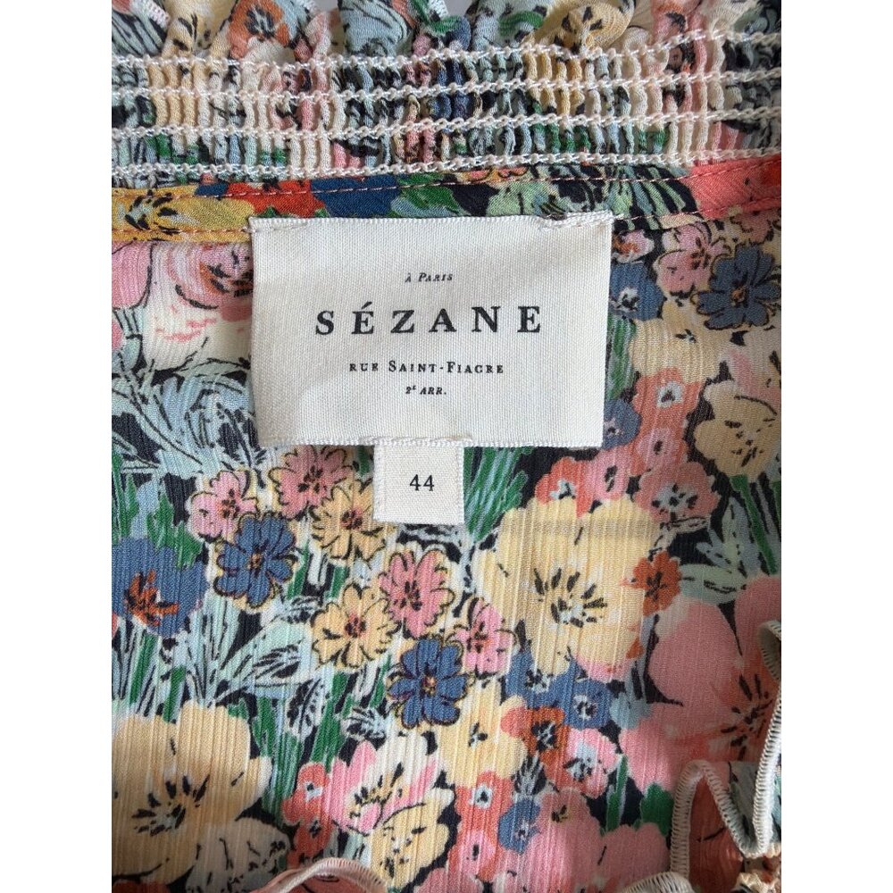 Sézane Noah Floral Ruffled Blouse in Jardin Pastel Size FR 44/US 12 - Picture 4 of 16